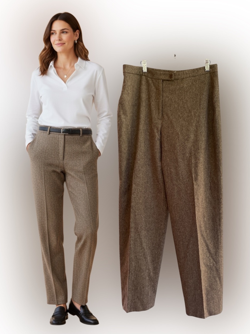 Isabella Bird Wool Silk Blend Pants Brown Italy Size 14 High Rise Trouser